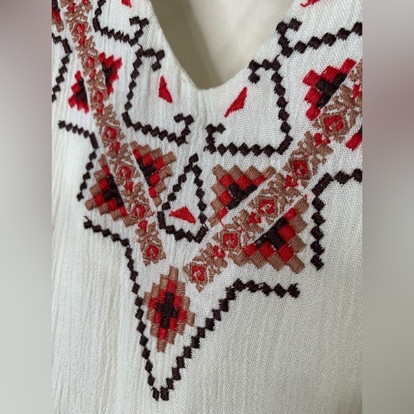 Miss Me Tunic Top Crepe Tassel Tie Strings Embroidered Peasant BOHO Macrame Sz S - Picture 10 of 16